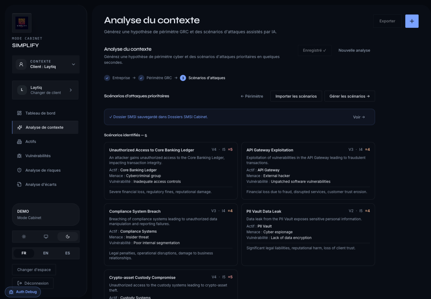 Capture du module IA de cadrage Simplify GRC