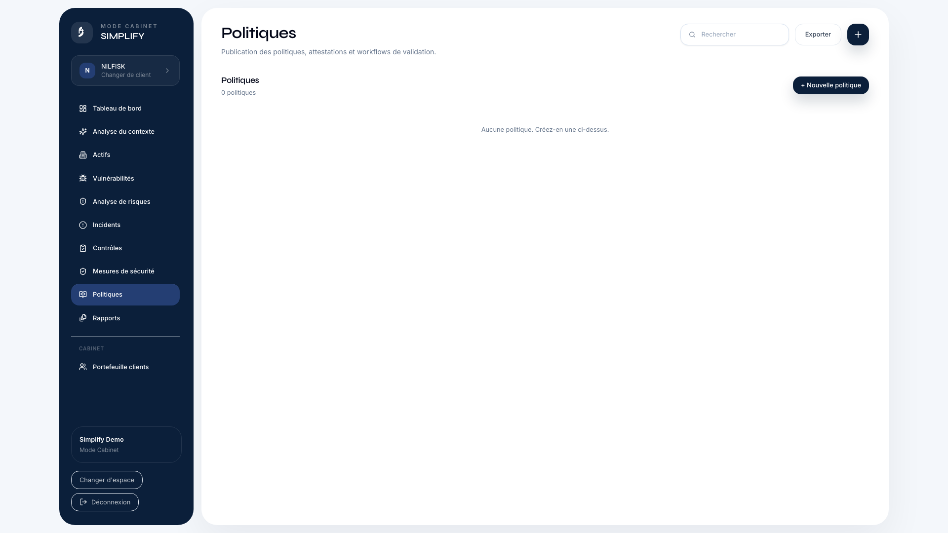 Vue politiques Simplify GRC